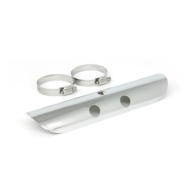 Universal bullet hole heat shield 10" long chrome - 2-1/4" avgasrör