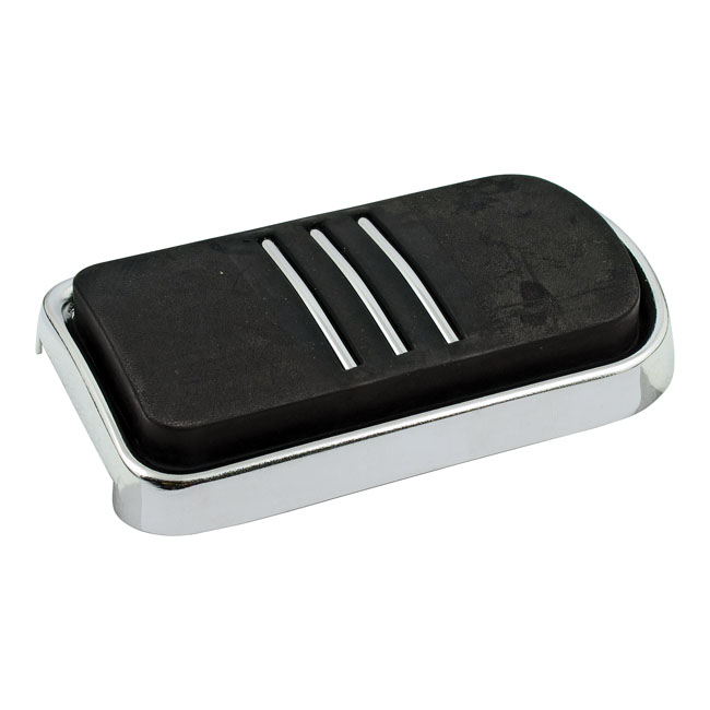 Brake pedal pad, tri-rail. Chrome - 86-17  FL Softail; 80-21 FLT/Touring; 12-16  FLD