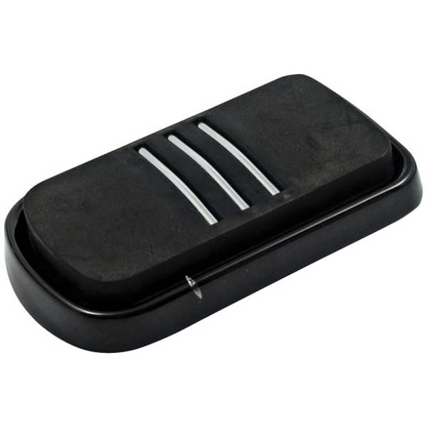 Brake pedal pad, tri-rail. Black - 86-17  FL Softail; 80-21 FLT/Touring; 12-16  FLD
