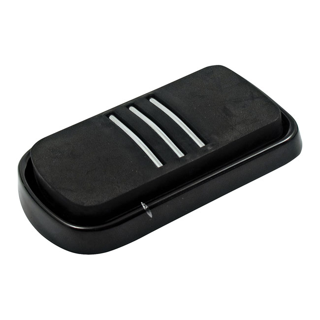 Brake pedal pad, tri-rail. Black - 86-17  FL Softail; 80-21 FLT/Touring; 12-16  FLD