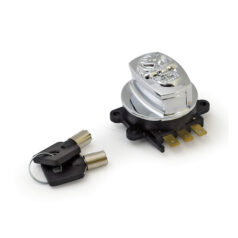 96-up ignition switch, side hinge type. Skull, chrome - 96-10 Softail; 93-11 FXDWG; 08-11 FXDB/C/F/L; 94-13 FLHR/C