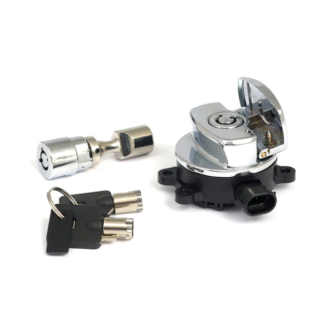 11-up ignition switch, side hinge type. Chrome - 11-15 FXST; 11-17 FLST/C/F/N, FLS/S