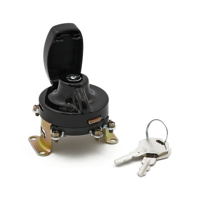 FL style ignition switch. 5-pole, flat key, black - 36-72 FL