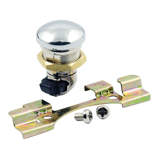 Keyless push button fuel door release. Chrome - 08-24 FLT/Touring (exkl. 23-24 FLHXSE; 23-24 FLTRXSE; 2024 FLHX, FLTRX, FLTRXSTSE; FLHR/C/XS-modeller); 09-24 Trikes med bränslelucka