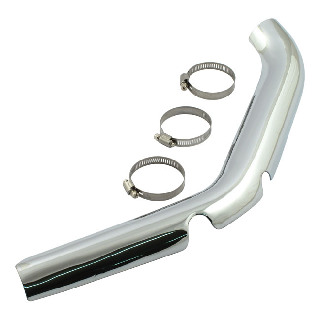 FL 2-1 exhaust front header heatshield chrome - Passar lager 2 i 1 avgassystem på 70-E78 FL; 71-75 FX och alla 70-84 FL-modeller med vanliga crossover-system.