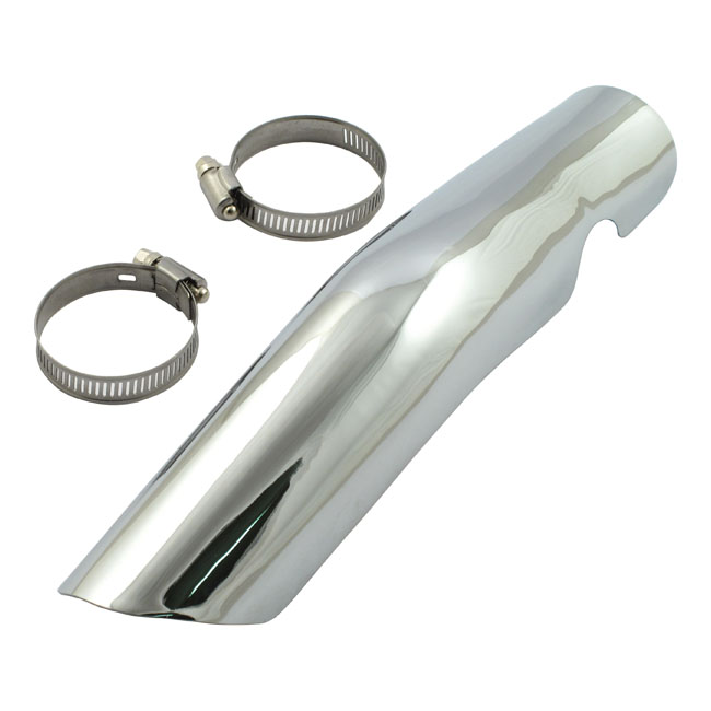 FL 2-1 exhaust rear header heatshield chrome - Passar lager 2 i 1 avgassystem på 70-E78 FL; 71-75 FX och alla 70-84 FL-modeller med vanliga crossover-system.