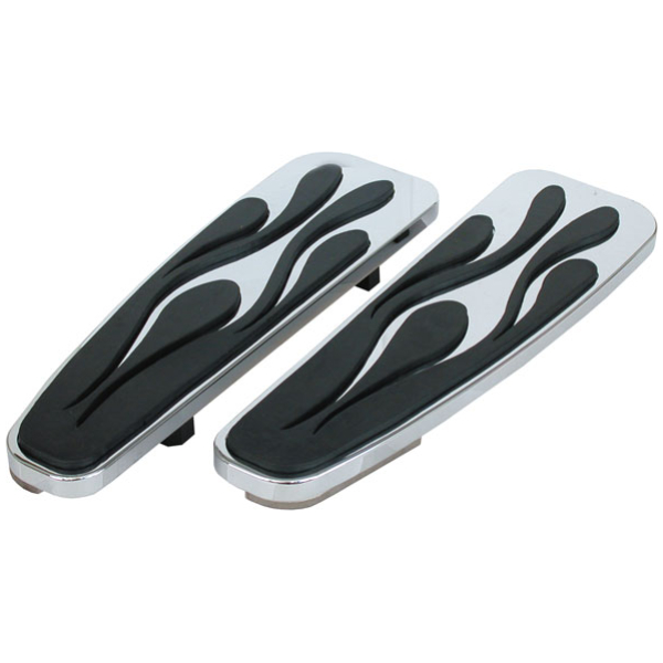 Flamed floorboards. Chrome - 86-17  FL Softail; 12-16 Dyna  FLD Switchback; 83-24 FLT/Touring; 09-24 Trikes