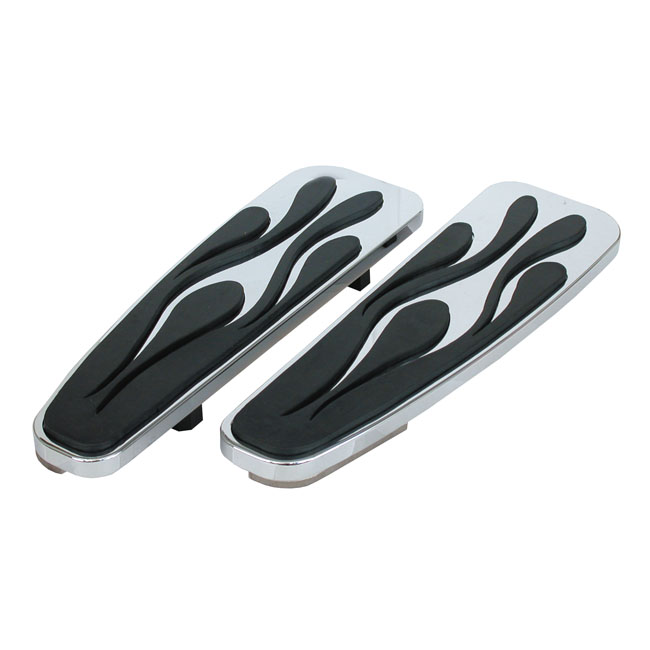 Flamed floorboards. Chrome - 86-17  FL Softail; 12-16 Dyna  FLD Switchback; 83-24 FLT/Touring; 09-24 Trikes
