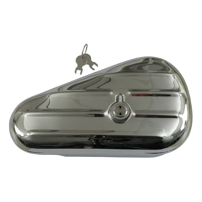 Teardrop tool box ribbed. Chrome - 40-64 FL; H-D ANPASSADE APPLIKATIONER