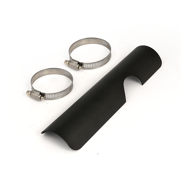FL 2-1 exhaust header heatshield. Lower right, rear. Custom - Passar lager 2 i 1 avgassystem på 70-E78 FL; 71-75 FX och alla 70-84 FL-modeller med vanliga crossover-system.