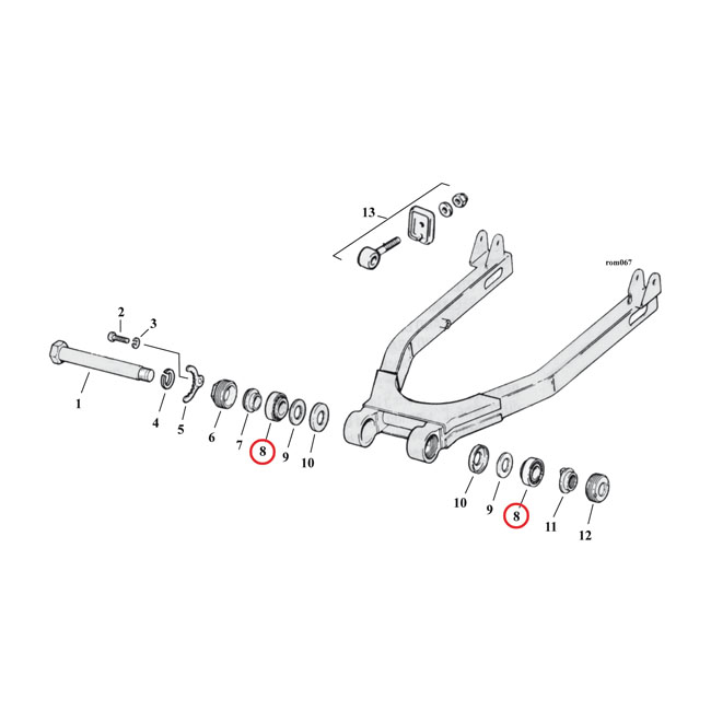 Bearing, swingarm. left & right - 52-E74 K, XL Sportster  (2 begagnade)