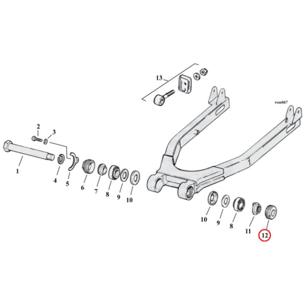 Locknut, swingarm bearing. left - L74-81 XL Sportster  1 begagnad
