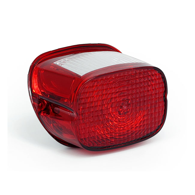 OEM style taillight lens. Red lens - L03-24 diverse Softail, Dyna, FLT/Touring, XL Sportster. (Med mittmonterade bakljus)