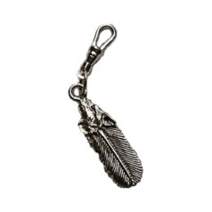 Wolf's head feather zipper pull