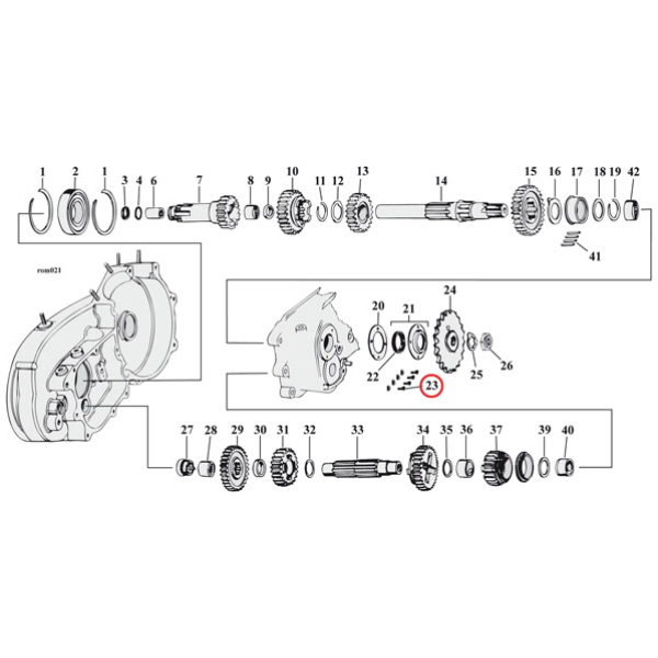 Slot screw 10/24 x 3/8 - 48-E81 Big Twin; 54-E81 XL Sportster: Vevtappsmutterhållare. 
61-84 XL Sportster: Oljetätning och packningshållare bakom transmissionens kedjehjul. 
58-69 XL Sportster: Inspektionsskydd. - Bild 5