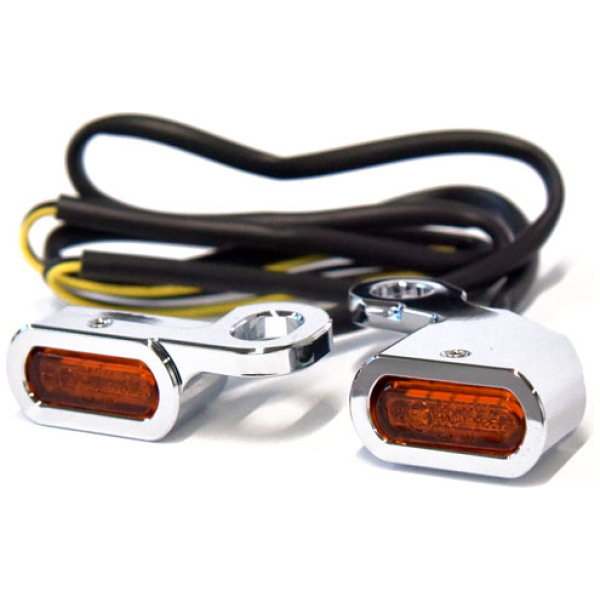 Fastline, below bar LED turn signal set. Chrome - 00-14 Softail; 99-17 Dyna; 96-03 XL Sportster