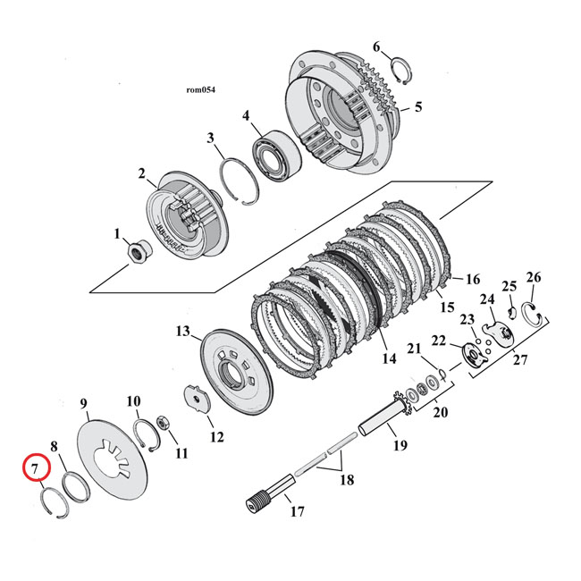 Retaining ring, clutch - 90-97 Big Twin; 91-22 XL Sportster; 08-12 XR1200
