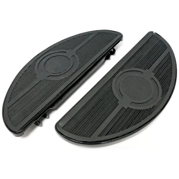 Oval early style floorboards. solid. Black - 86-17  FL Softail; 12-16  Dyna FLD Switchback; 83-24 FLT/Touring; 09-24 Trikes