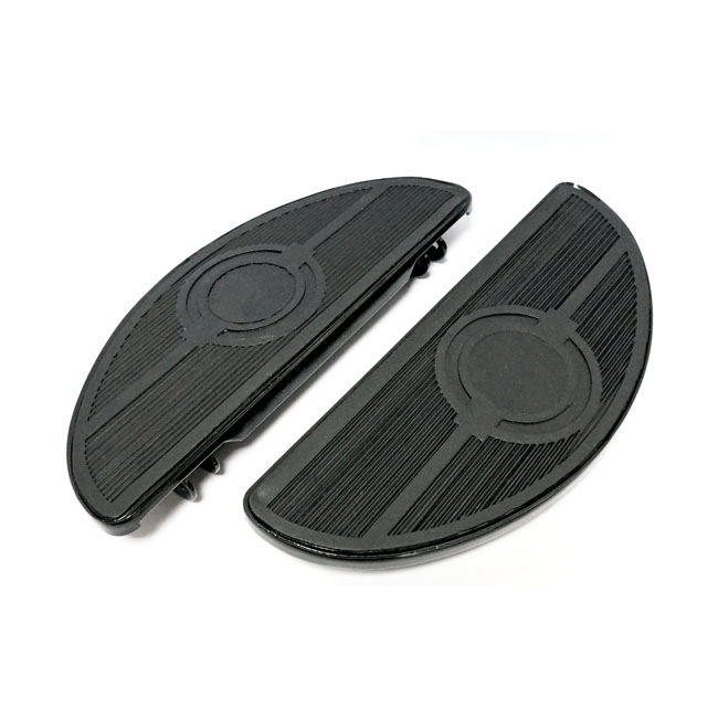 Oval early style floorboards. solid. Black - 86-17  FL Softail; 12-16  Dyna FLD Switchback; 83-24 FLT/Touring; 09-24 Trikes
