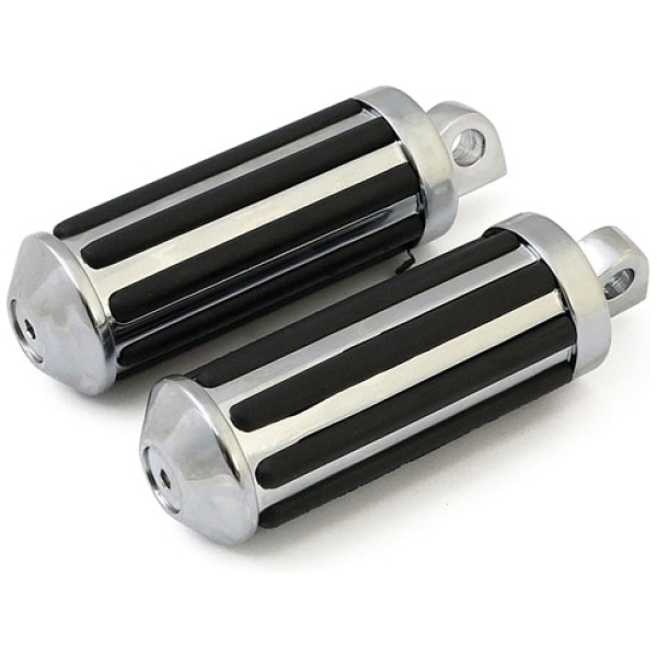 Rail foot pegs large diameter. Chrome w/rubber inlays - Alla H-D med traditionellt hanfäste. (Exkl. ryttare/passagerare på: 18-24 Softails; 20-21 Livewire. Exkl. ryttare plats på: 15-20 XG; 10-22 XL1200X/XS; 11-20 XL1200C; 12-16 XL1200V)