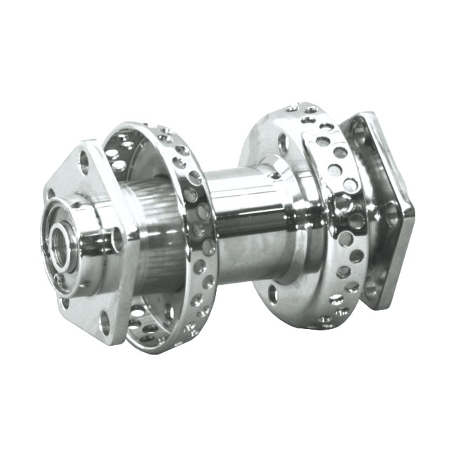 Chrome dual flange hub, 7/16 & 3/8 holes - 73-80 FR/RR FL, FXWG