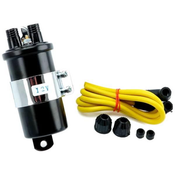 Round custom ignition coil kit, 12V. Black - Tändning med punkter i anpassade applikationer