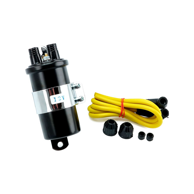Round custom ignition coil kit, 12V. Black - Tändning med punkter i anpassade applikationer