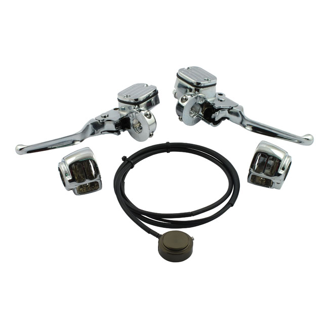 Handlebar control hydr. clutch conversion kit. Chrome - 96-06 Softail; 96-05 Dyna. (Endast modeller med en skiva)
