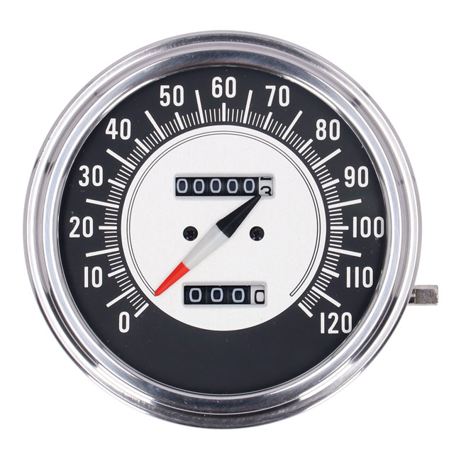 FL speedometer, '68-72 face', black/silver. 2:1 MPH