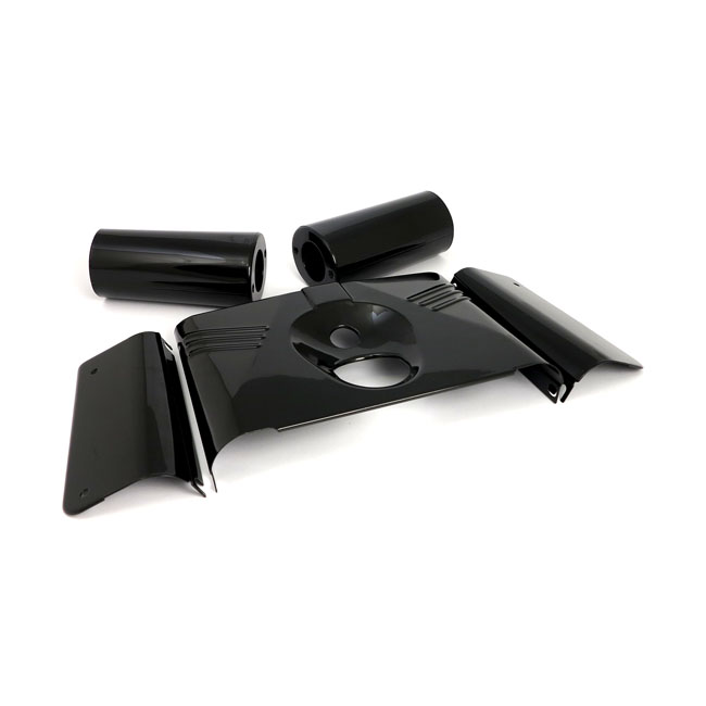 Fork panel kit 5-piece. Ribbed. Gloss black - 86-17 FLST/C, FLSTF/B/BS, FLS/S; 93-96 FLSTN