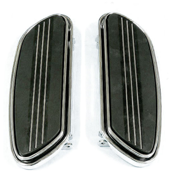 Runway rider floorboards, std. length. Chrome - 86-17  FL Softail; 12-16  Dyna FLD Switchback; 83-24 FLT/Touring; 09-24 Trikes