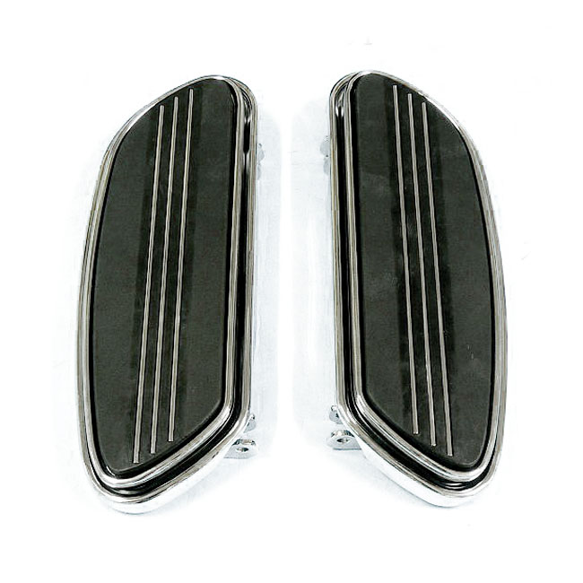 Runway rider floorboards, std. length. Chrome - 86-17  FL Softail; 12-16  Dyna FLD Switchback; 83-24 FLT/Touring; 09-24 Trikes