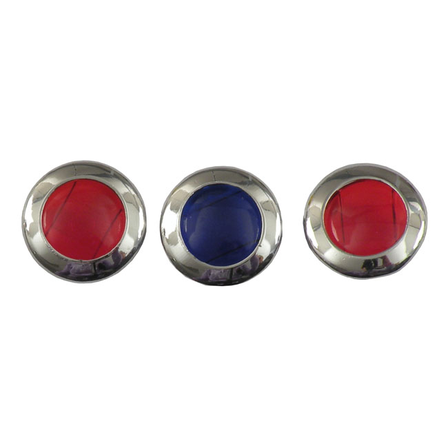 Replacement lens set, for 3-light (62-67) dash. Red & Blue - 62-67 H-D & tull med 3-ljus streck
