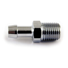 Oil line fitting, straight. 1/4" NPT to 5/16 hose. Chrome