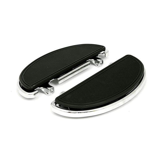 Oval early style floorboards. with dampers. Chrome - 86-17  FL Softail; 12-16  Dyna FLD Switchback; 83-24 FLT/Touring; 09-24 Trikes