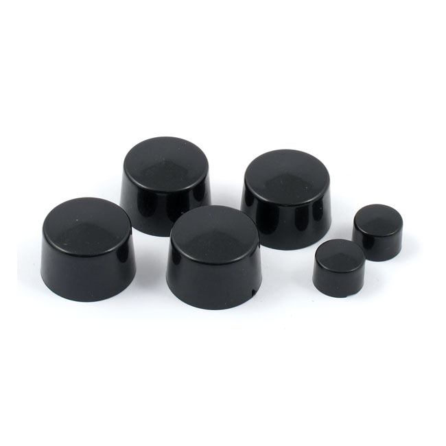 Smoothtopps, push-on bolt cover set. Black - 08-24 Softail (Exkl. Springers); 08-17  Dyna; 08-24 FLT/Touring; 08-22  XL Sportster