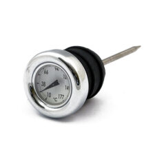 Oil tank dipstick with temperature gauge. Chrome white face - 84-99 Softail; 82-03 XL Sportster