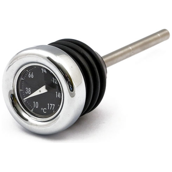 Oil tank dipstick with temperature gauge. Chrome black face - 00-17 Softail (exkl. FXSB, FXCW/C)