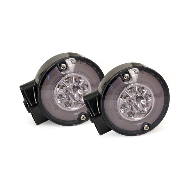 Ringers, FL LED turn signals. Front. Gloss black - 99-13 FLST; 01-13 TURERING
