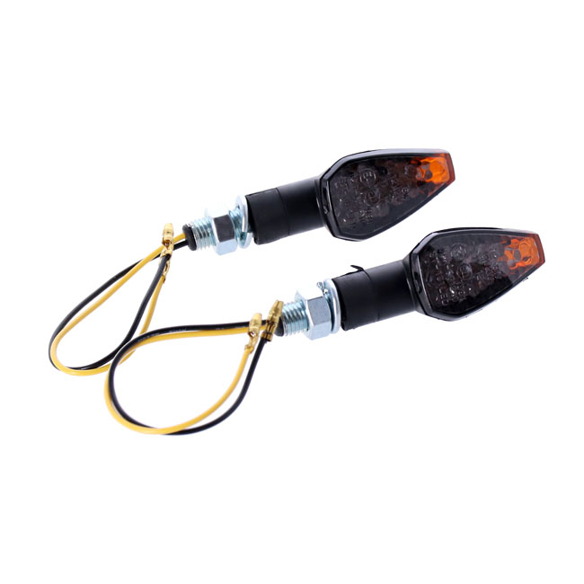 Peak, mini LED turn signals. 20mm stem. Smoke lens - Universal