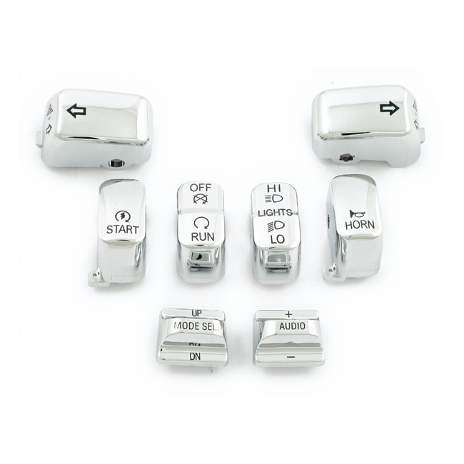 HANDLEBAR SWITCH CAP KIT, CHROME - 96-13 FLHT, FLHTC, FLHX (modeller utan farthållare)
