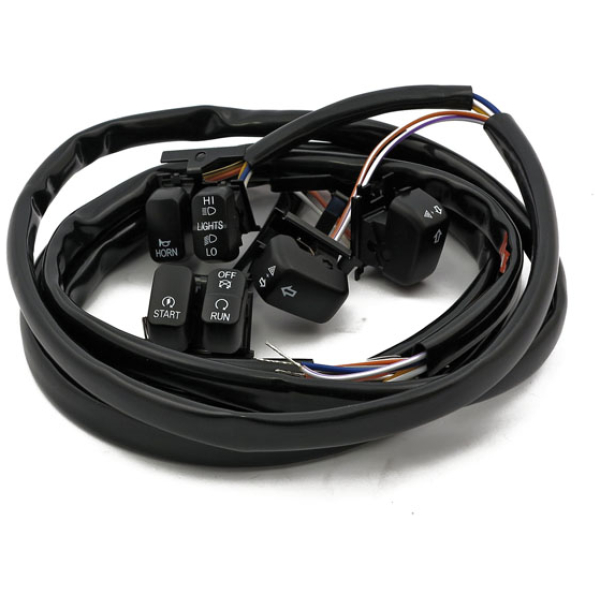 Handlebar switch & wiring kit. Standard. LED. Black - 96-06 Softail, Dyna