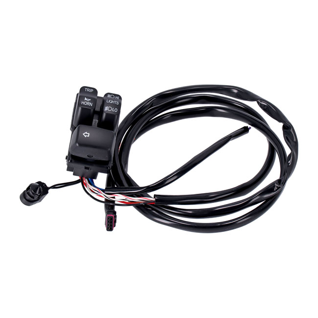 Handlebar switch & wiring kit, clutch side. Black - 11-25 Softail (exkl. Cruise Control-modeller); 12-17  Dyna; 14-22  XL Sportster. Med 920773/920780 styrkontrollsats