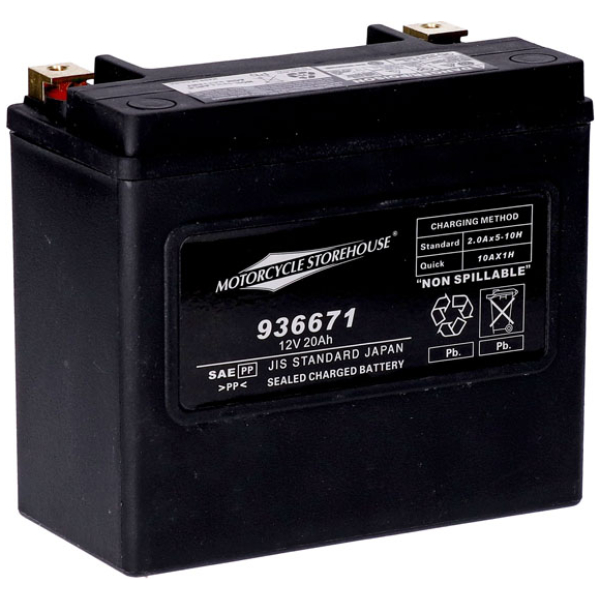 MCS, standard series - AGM sealed battery. 12v, 20ah. 320cca - Harley: 97-24 Softail; 97-17  Dyna; 97-03  XL Sportster; 07-17  V-Rod (Exkl. 2007 VRSCR); 2024 RA1250 Pan America; 2024 RA1250S Pan America; alla Buell S1, S3, ST, M2, X1. 
Honda: 02-11 VTX1800C, F, N, R Retro, S 1800cc; 84-85 VF1100S V65 Sabre 1100cc; 79-80 CBX1000 Super Sport 1000cc. 
Kawasaki: 81-83 KZ1100-A, LTD 1100cc; 81-82 KZ1100-B GP 1100cc; 02-03/05 KZ1000-P Polis 1000cc; 82-01 KZ1000-P Polis 1000cc; 80-81 KZ1000-C Police 1000cc; 79-80 KZ1000-E ST, Skaft 1000cc; 81-83 KZ1000, LTD, CSR 1000cc; 82-83 KZ1000-R Replica 1000cc; 86-06 ZG1000-A Concours 1000cc. 
Triumph: 03-18 Rocket III 2300cc; 09-18 Thunderbird 1600cc; 12-18 Tiger Explorer 1215cc; 12-17 Trophy 1215cc. 
Yamaha: 2018 Star Eluder, (XV19BJ) 1854cc; 18-20 Star Venture, (XV19FJ) 1854cc; 04-07 XV17AT Road Star, Silverado 1700cc; 99-03 XV1600 Road Star 1600cc; 96-12 XVZ13 Royal Star/Venture (Alla) 1300cc; 09-17 XVS13AY V Star 1300, Stryker 1300cc; 13-17 V Star 1300 Tourer 1300cc. 
Indiska: 
2018-2019 Springfield Dark Horse; 
2018-2019 Chieftain Classic; 
2018, 2016 Chef; 
2018 Roadmaster Elite; 
2017-2019 Chieftain Limited; 
2017-2019 Chief Dark Horse; 
2017-2018 Roadmaster Classic; 
2017-2018 Chieftain Elite; 
2016-2019 Springfield; 
2016-2019 Chieftain Dark Horse; 
2015-2019 Roadmaster; 
2014-2019 hövding; 
2014-2019 Chief Vintage; 
2014-2018 Chief Classic;