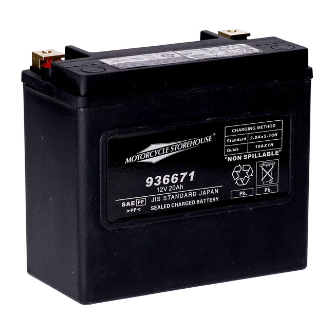 MCS, standard series - AGM sealed battery. 12v, 20ah. 320cca - Harley: 97-24 Softail; 97-17  Dyna; 97-03  XL Sportster; 07-17  V-Rod (Exkl. 2007 VRSCR); 2024 RA1250 Pan America; 2024 RA1250S Pan America; alla Buell S1, S3, ST, M2, X1. 
Honda: 02-11 VTX1800C, F, N, R Retro, S 1800cc; 84-85 VF1100S V65 Sabre 1100cc; 79-80 CBX1000 Super Sport 1000cc. 
Kawasaki: 81-83 KZ1100-A, LTD 1100cc; 81-82 KZ1100-B GP 1100cc; 02-03/05 KZ1000-P Polis 1000cc; 82-01 KZ1000-P Polis 1000cc; 80-81 KZ1000-C Police 1000cc; 79-80 KZ1000-E ST, Skaft 1000cc; 81-83 KZ1000, LTD, CSR 1000cc; 82-83 KZ1000-R Replica 1000cc; 86-06 ZG1000-A Concours 1000cc. 
Triumph: 03-18 Rocket III 2300cc; 09-18 Thunderbird 1600cc; 12-18 Tiger Explorer 1215cc; 12-17 Trophy 1215cc. 
Yamaha: 2018 Star Eluder, (XV19BJ) 1854cc; 18-20 Star Venture, (XV19FJ) 1854cc; 04-07 XV17AT Road Star, Silverado 1700cc; 99-03 XV1600 Road Star 1600cc; 96-12 XVZ13 Royal Star/Venture (Alla) 1300cc; 09-17 XVS13AY V Star 1300, Stryker 1300cc; 13-17 V Star 1300 Tourer 1300cc. 
Indiska: 
2018-2019 Springfield Dark Horse; 
2018-2019 Chieftain Classic; 
2018, 2016 Chef; 
2018 Roadmaster Elite; 
2017-2019 Chieftain Limited; 
2017-2019 Chief Dark Horse; 
2017-2018 Roadmaster Classic; 
2017-2018 Chieftain Elite; 
2016-2019 Springfield; 
2016-2019 Chieftain Dark Horse; 
2015-2019 Roadmaster; 
2014-2019 hövding; 
2014-2019 Chief Vintage; 
2014-2018 Chief Classic;