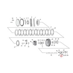 Spring, worm lever clutch/shifter pawl transmission - 52-56 K, KH; 57-70 XL Sportster  : Snäckspak, koppling (1). 
72-90 XL Sportster  : Växelspärr, växellåda (1).