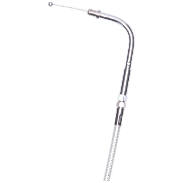 MCS, throttle cable 34" (86cm). Chrome - 96-16 Big Twin; 2017 Dyna (Exkl. FXDLS); 96-22 XL Sportster. Med CV-förgasare/bränsleinsprutning (Exkl. 04-06 XL Sportster, Cruise Control-modeller & alla andra 08-up modeller med elektroniskt gasreglage)