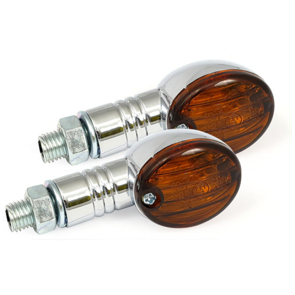 Micro-Flash, halogen turn signal. Chrome. Dark amber lens