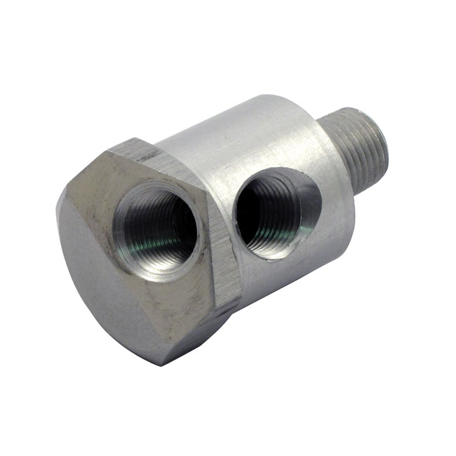 Dual oil pressure gauge adapter. Clear aluminum - 84-99 Big Twin (exkl. Twin Cam)