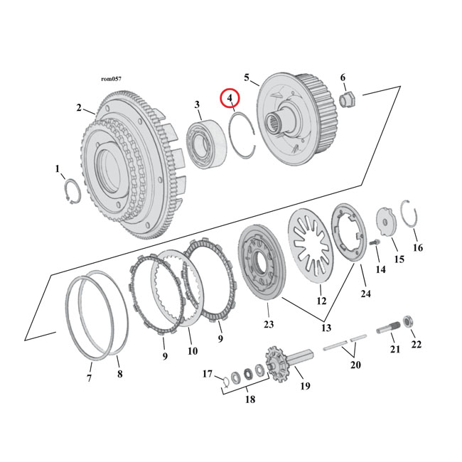 Retaining ring, clutch bearing - 00-17 Softail; 04-17 Dyna; 00-16 FLT/Touring